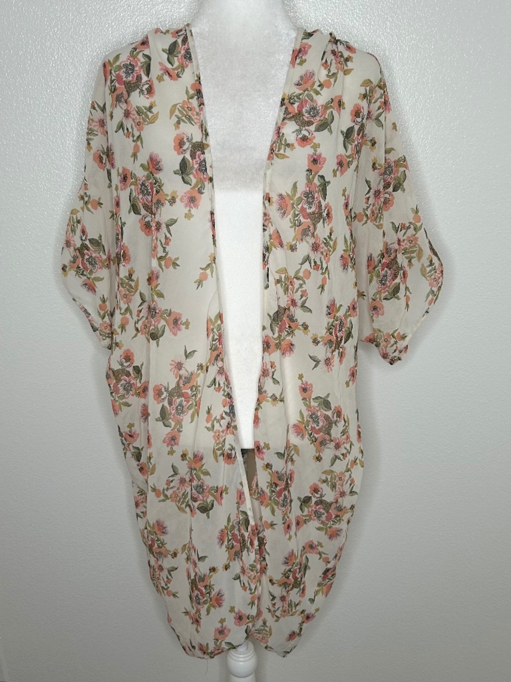 Live 4 Truth Womens Cream Floral Sheer Open Front Kimono Cardigan Size XL